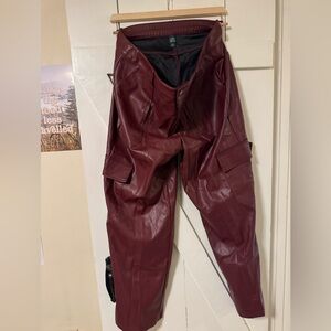 Wild Fable Maroon Faux Leather Wide Leg Pants